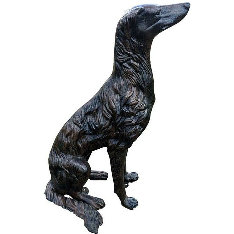 Cast aluminum dog statue for yard or home decor, detailed fur texture, sitting pose