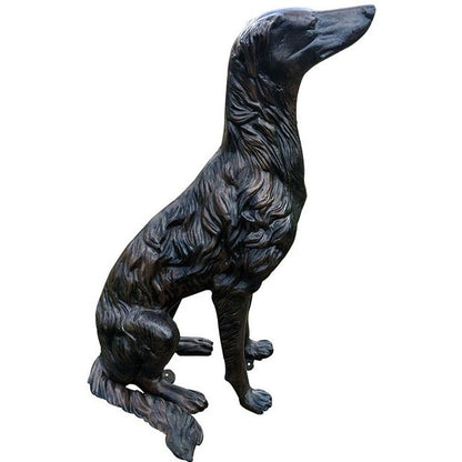 Cast aluminum dog statue for yard or home decor, detailed fur texture, sitting pose