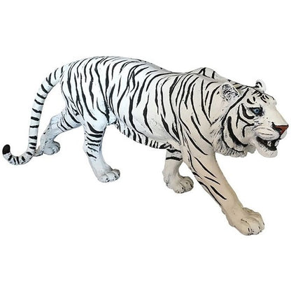 White tiger cast aluminum statue for yard or home decor, lifelike pose, black stripes