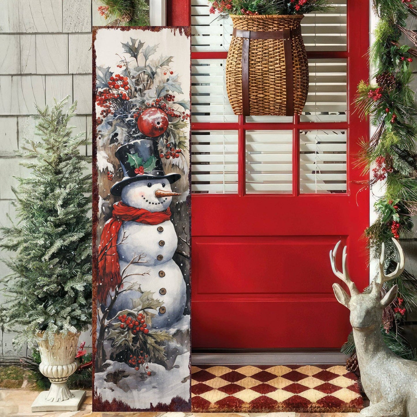 Farmhouse Snowman "Let It Snow" Porch Sign | Christmas Welcome Decor