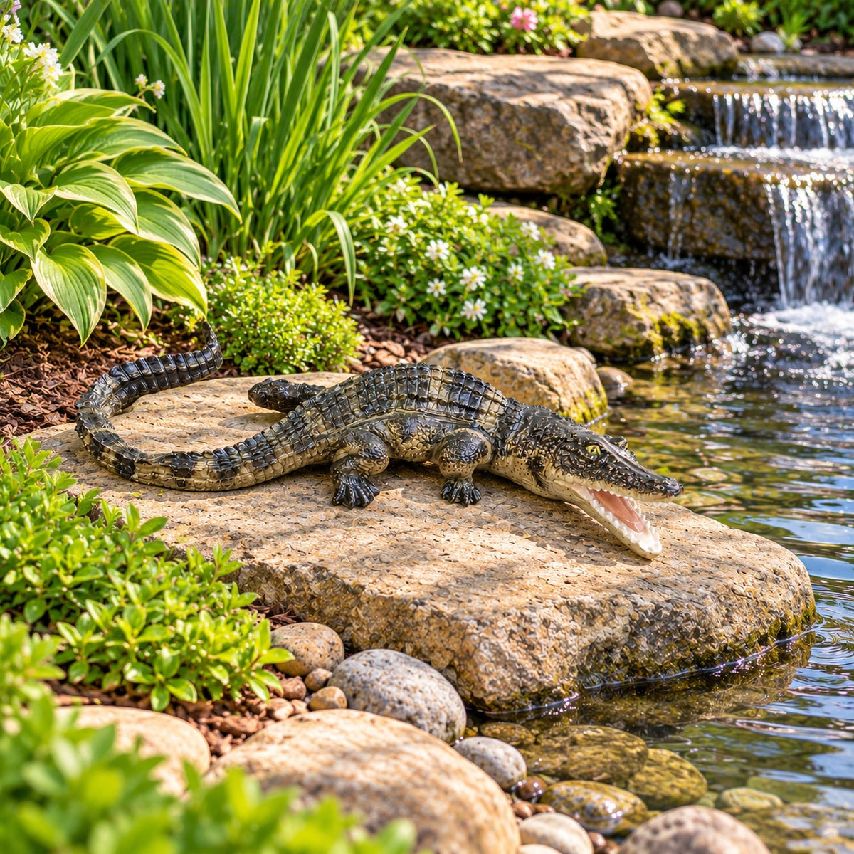 Cast aluminum 32-inch alligator for outdoor yards and gardens