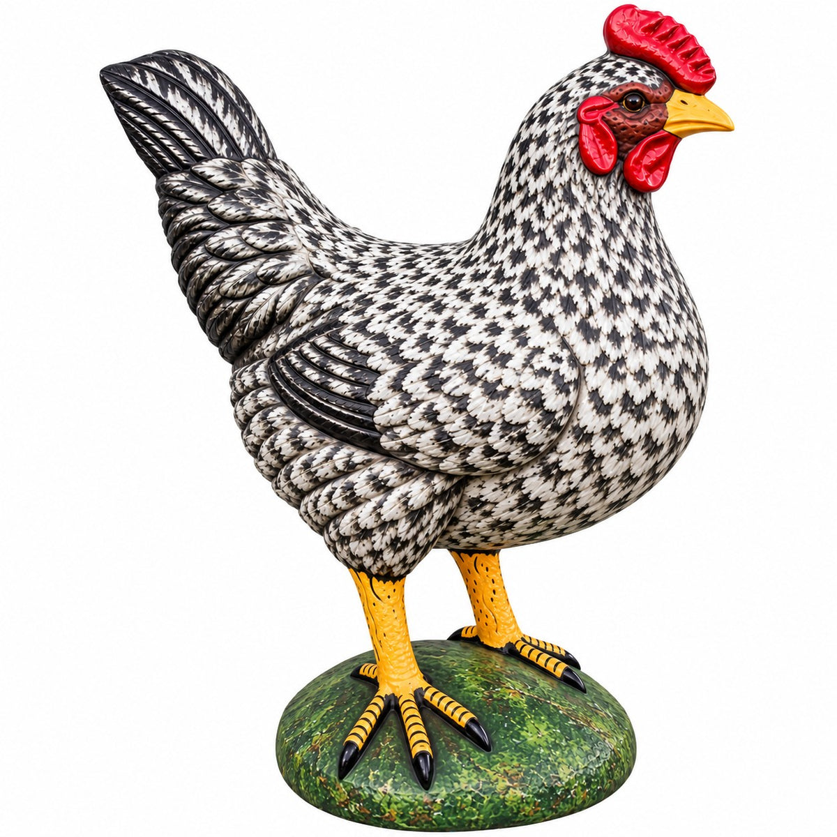 cast aluminum 3 foot speckled hen on base for indoor or outdoor spaces
