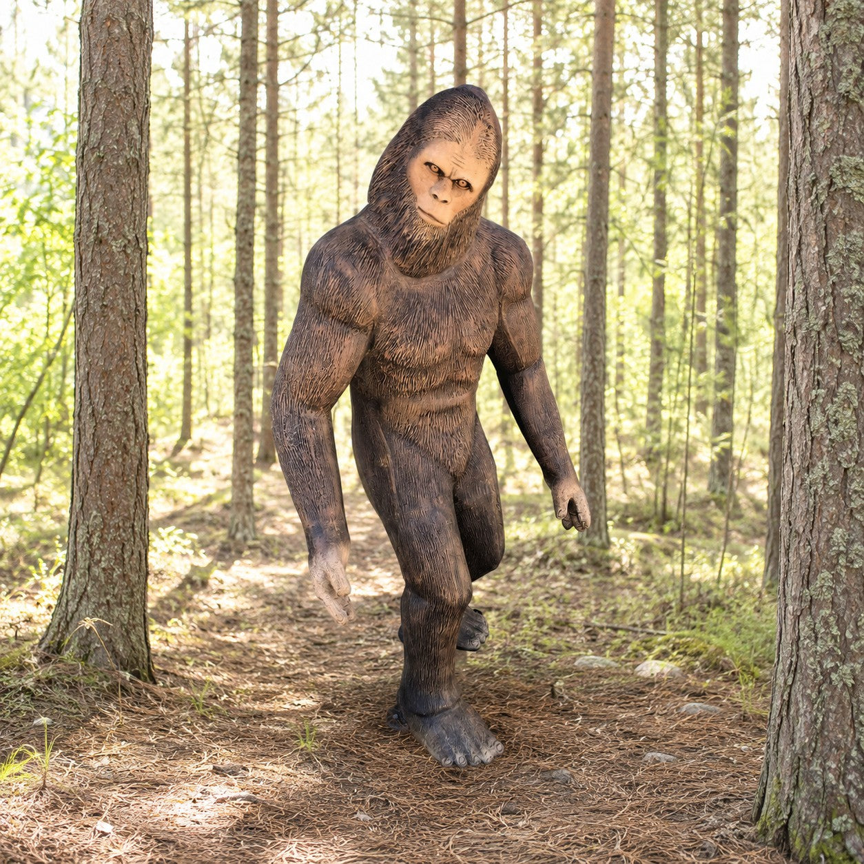 Cast aluminum Bigfoot statue for yard, cabin, or storefront decor with detailed fur texture and lifelike stance