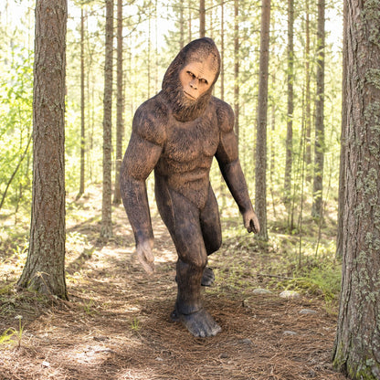 Cast aluminum Bigfoot statue for yard, cabin, or storefront decor with detailed fur texture and lifelike stance