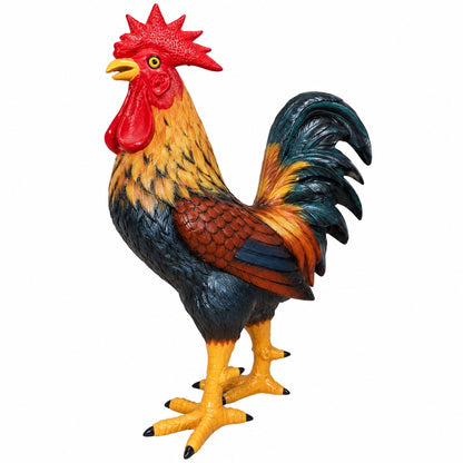 Cast aluminum 8-foot rooster with natural multicolor.  Great for residential or commercial use.