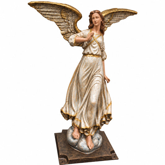 Cast aluminum angel on platform for any outdoor garden space
