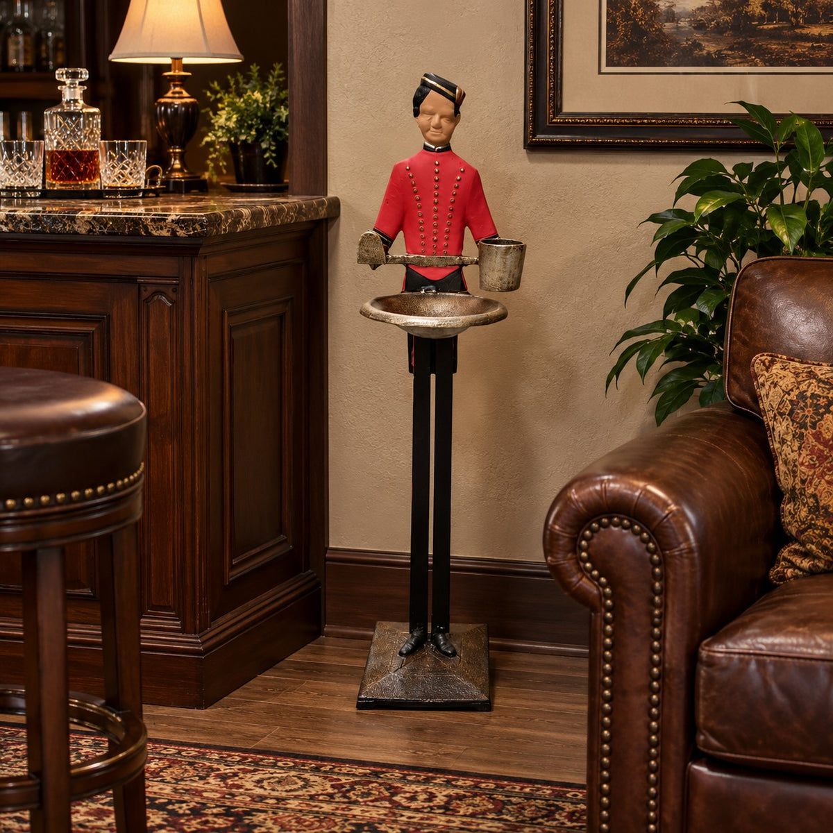 Bellhop or Butler Cigarette & Match Holder with Ashtray