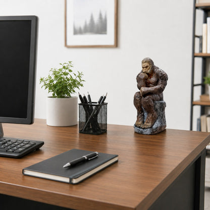 Cast aluminum Bigfoot statue for indoor decor on desks, mantels, tables, shelves, and more