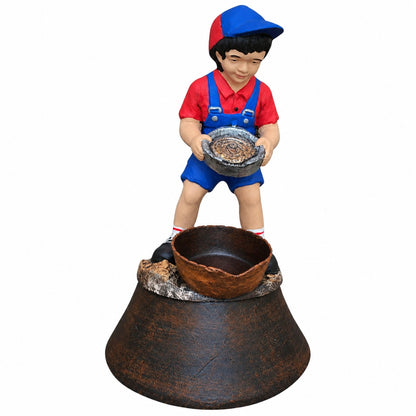 cast aluminum boy panning for gold statue for outdoor gardens