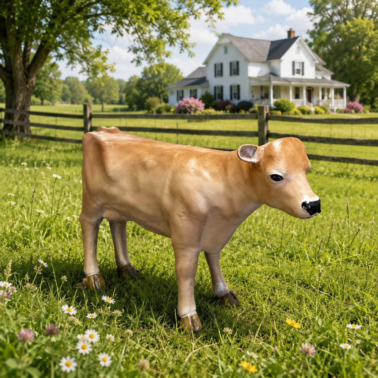 Cast aluminum calf statue for any space with realistic natural features