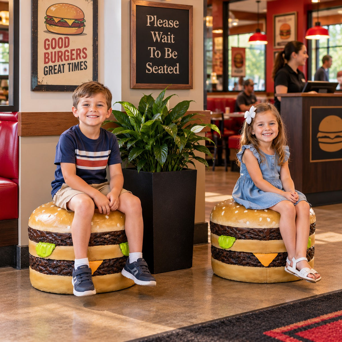 Cast aluminum cheeseburger for commercial eye-catching display both indoor or outdoor