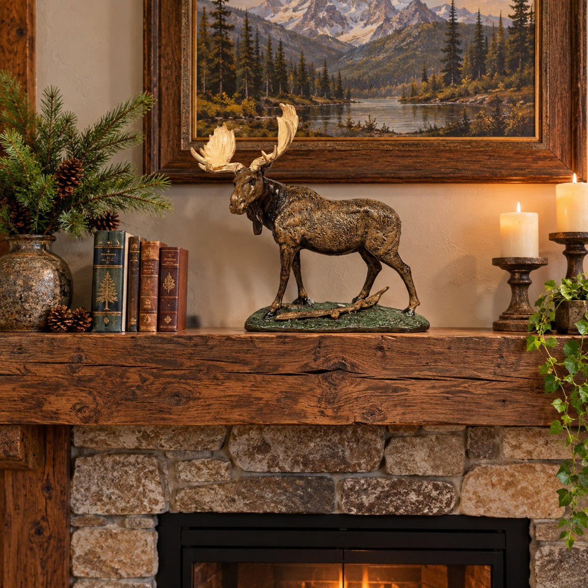 Cast aluminum moose statue with detailed antlers