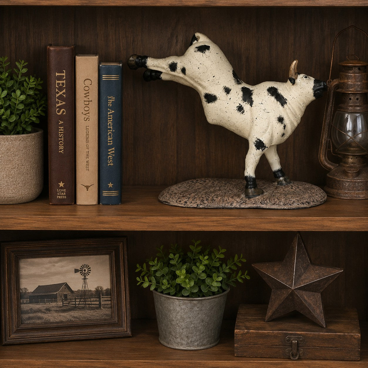 Cast aluminum bucking bull statue with black spots for home decor