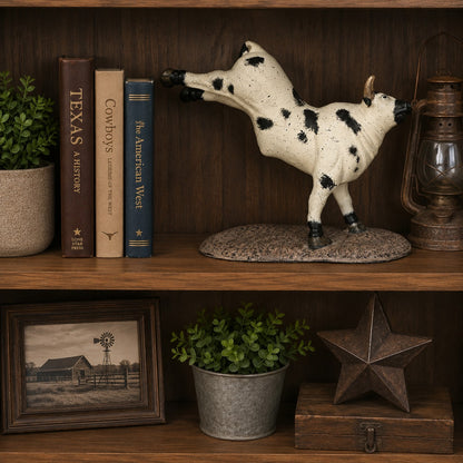 Cast aluminum bucking bull statue with black spots for home decor