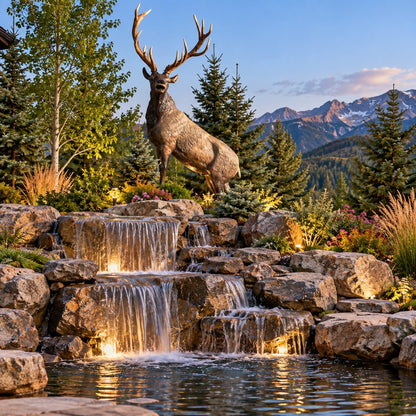 Cast aluminum deer statue with large antlers, perfect for yard or garden decor