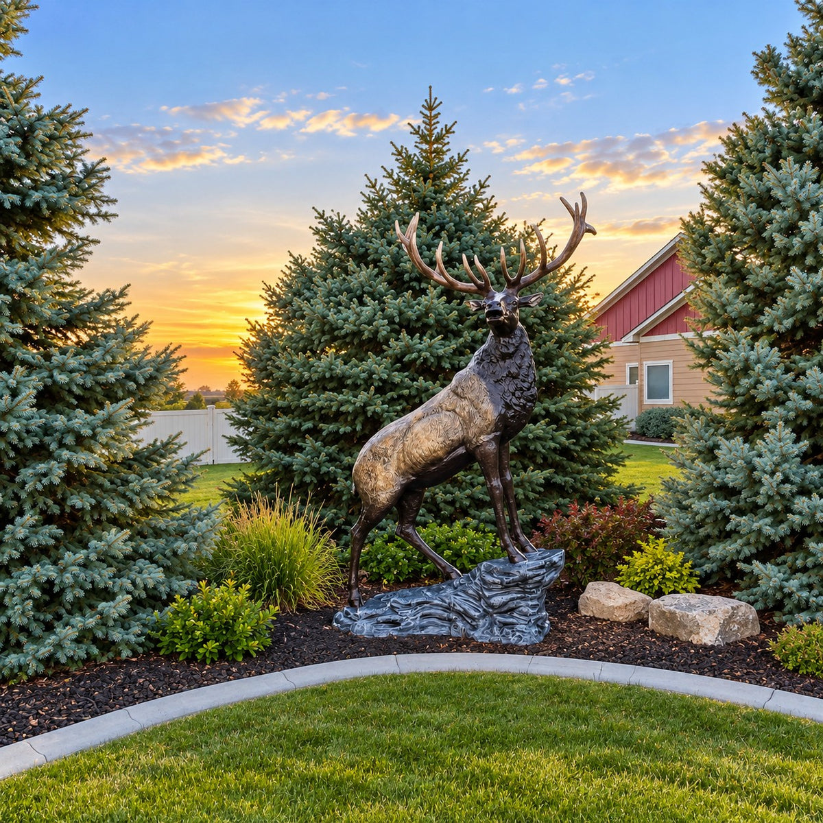 Cast aluminum deer statue with detailed antlers, perfect for yard or commercial decor