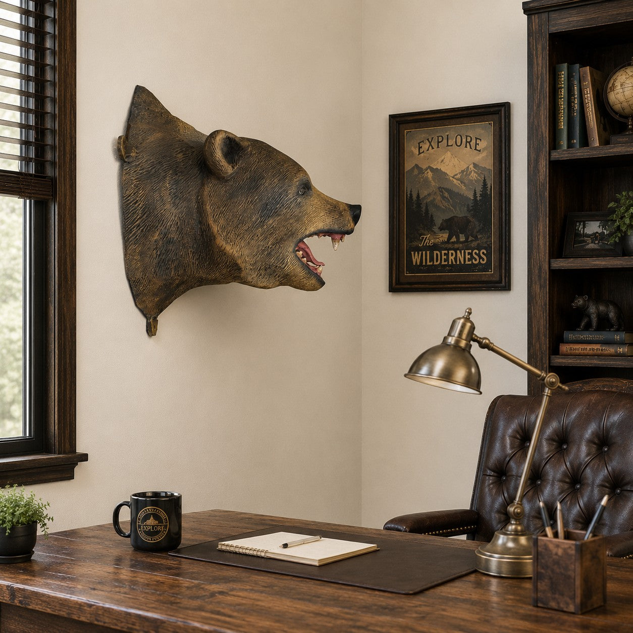 Cast aluminum grizzly bear head wall mount