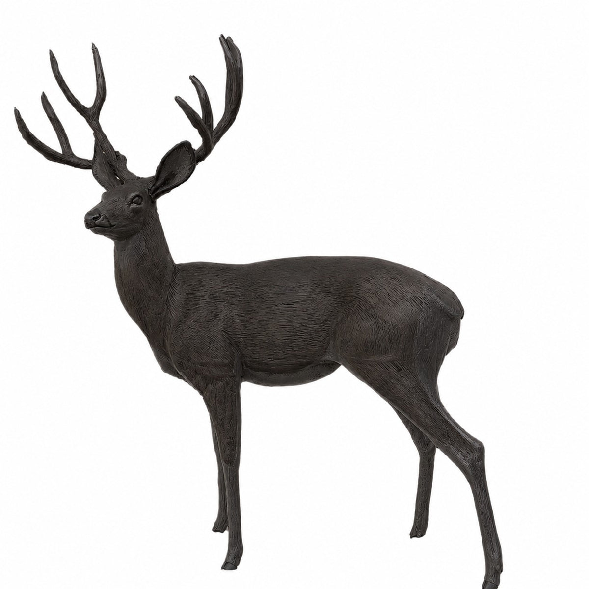 Cast aluminum deer statue with detailed antlers for yard or home decor