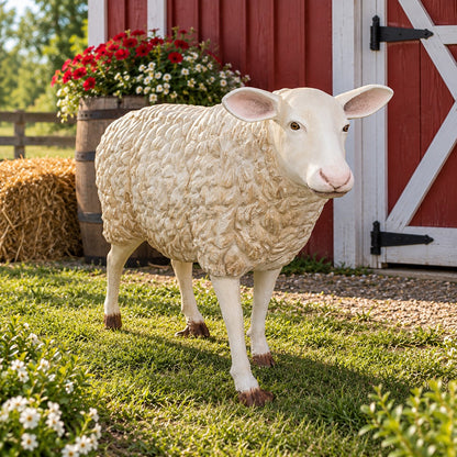 Cast aluminum sheep statue with textured wool, ideal for yard or home decor