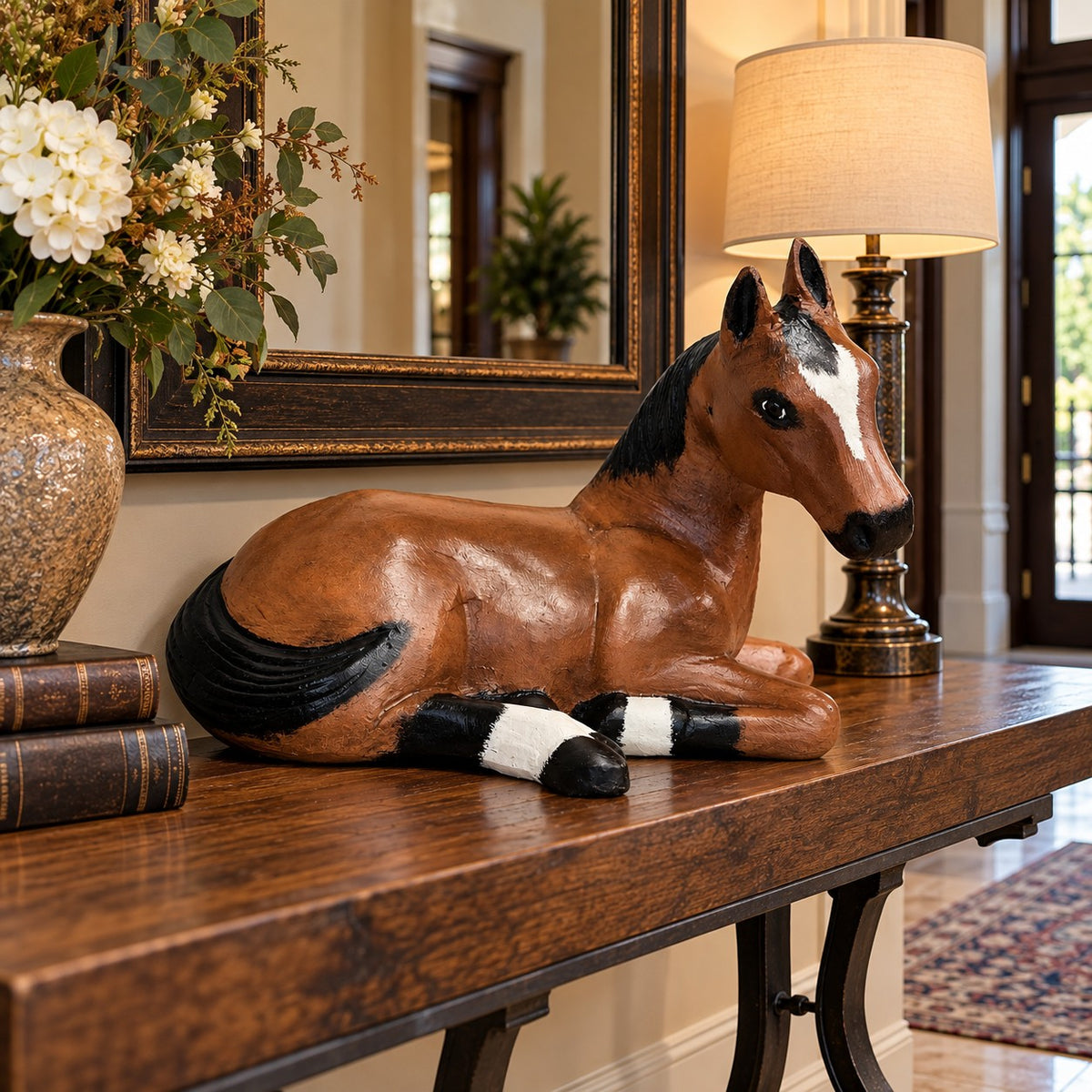 cast aluminum laying down colt for home or yard decor