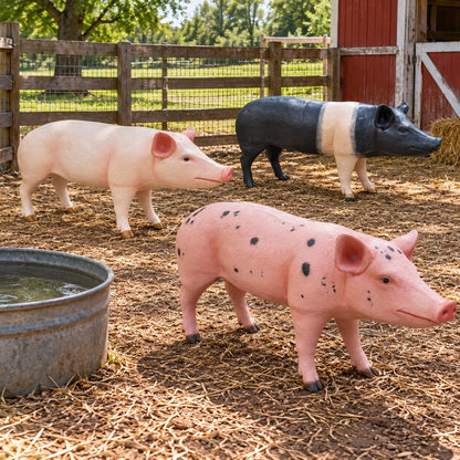 Life size standing pig made of cast aluminum for commercial or residential display