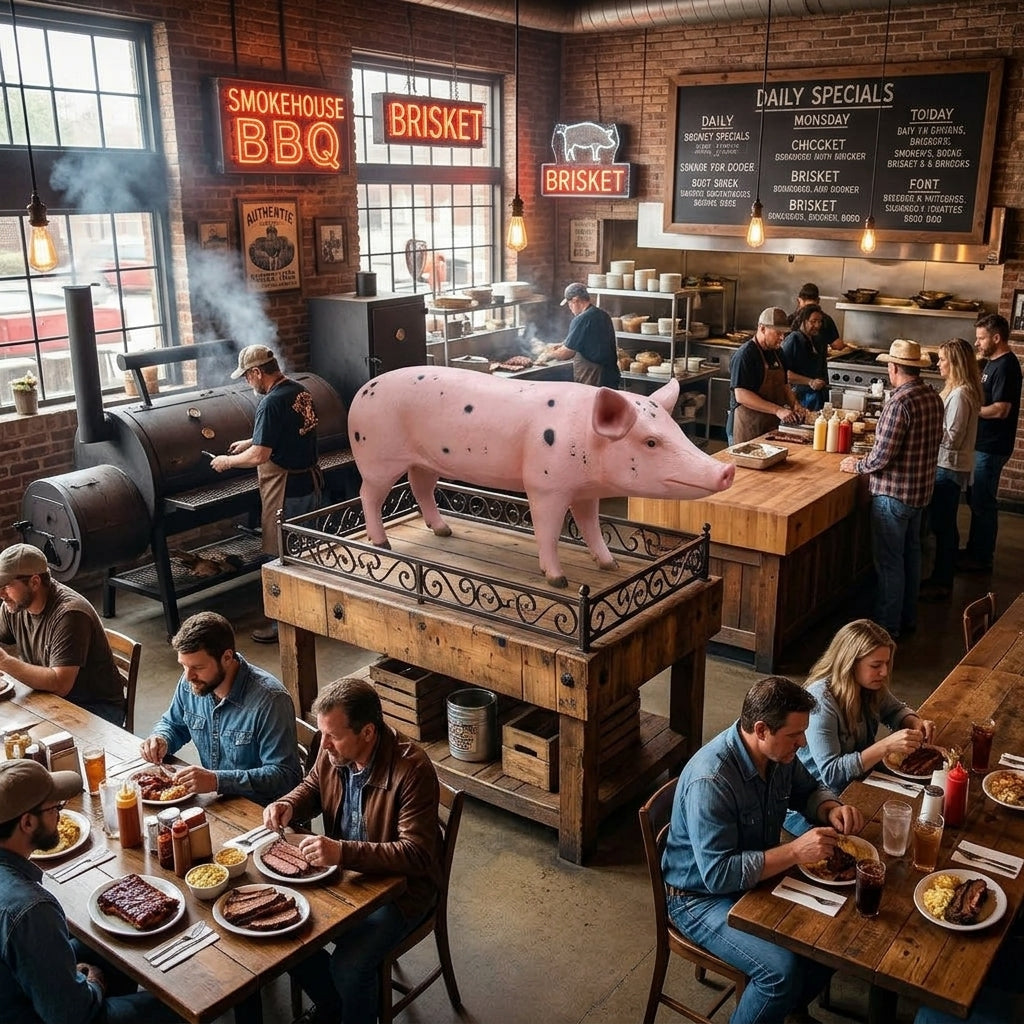 Life size standing pig made of cast aluminum for commercial or residential display