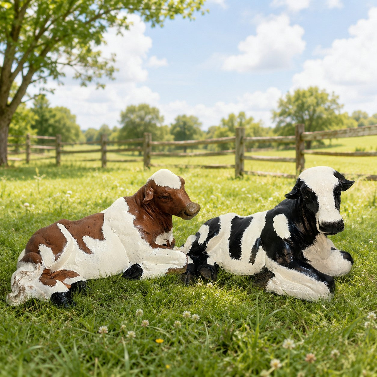 Cast aluminum little laying down cow statue