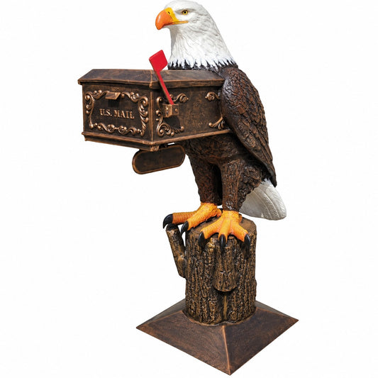 cast aluminum mailbox with XL eagle on a stump