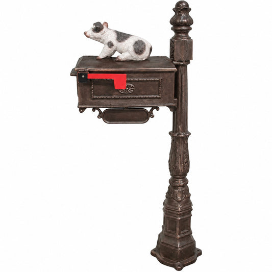 cast aluminum mailbox with spotted pig
