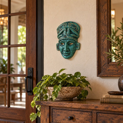 Cast aluminum Aztec mask wall mount with detailed designs
