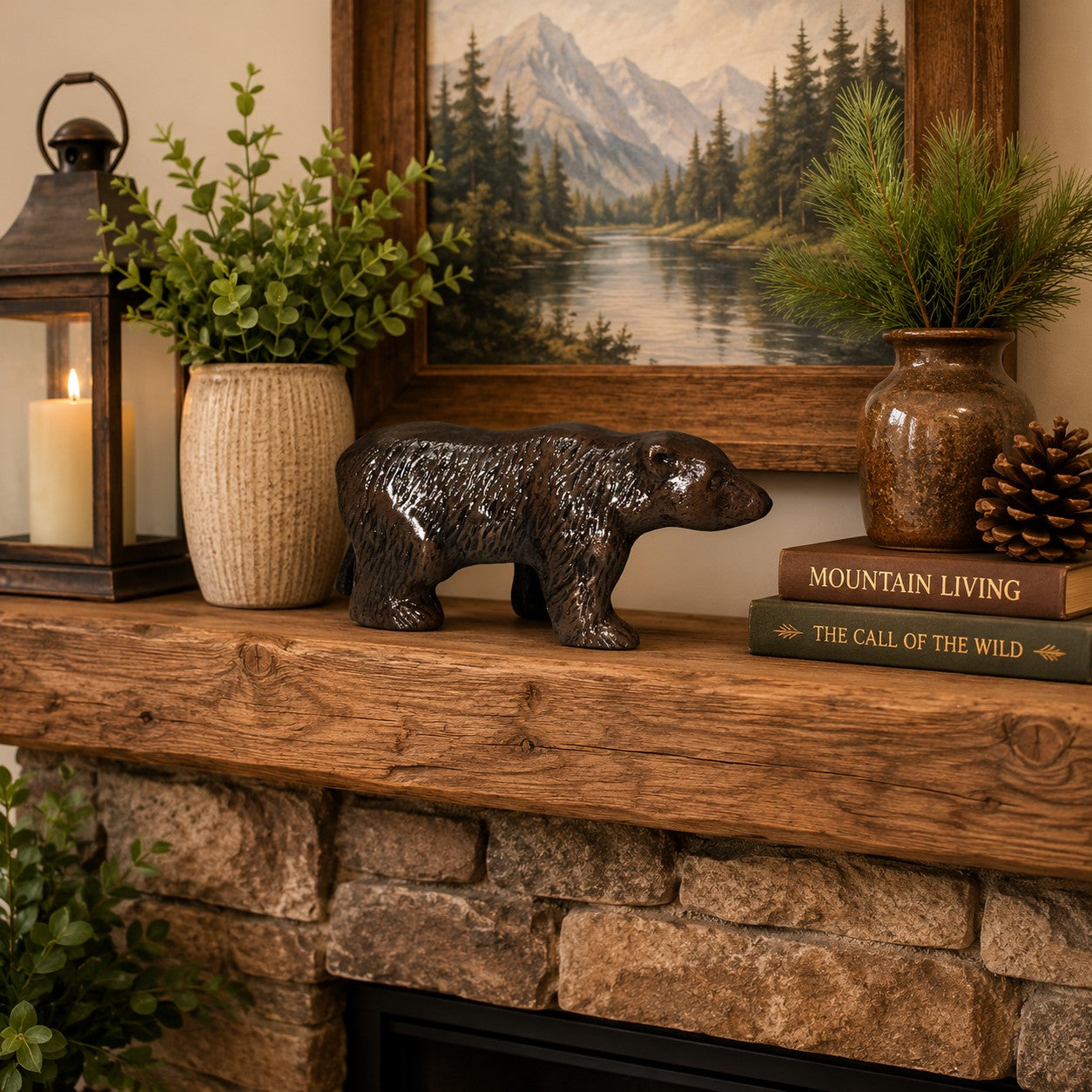 Cast aluminum bear statue for home decor, featuring textured fur detail