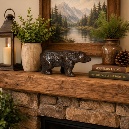 Cast aluminum bear statue for home decor, featuring textured fur detail