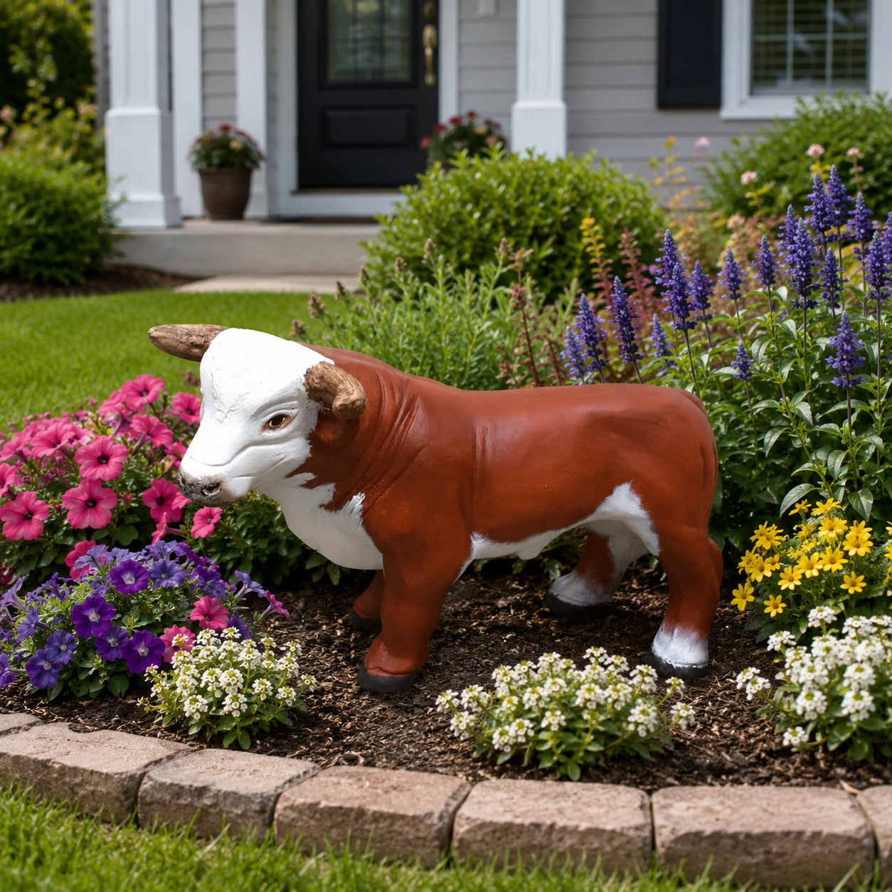Cast aluminum mini Hereford bull statue for any indoor or outdoor space