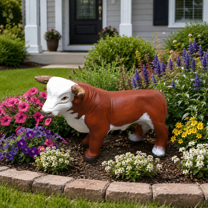 Cast aluminum mini Hereford bull statue for any indoor or outdoor space