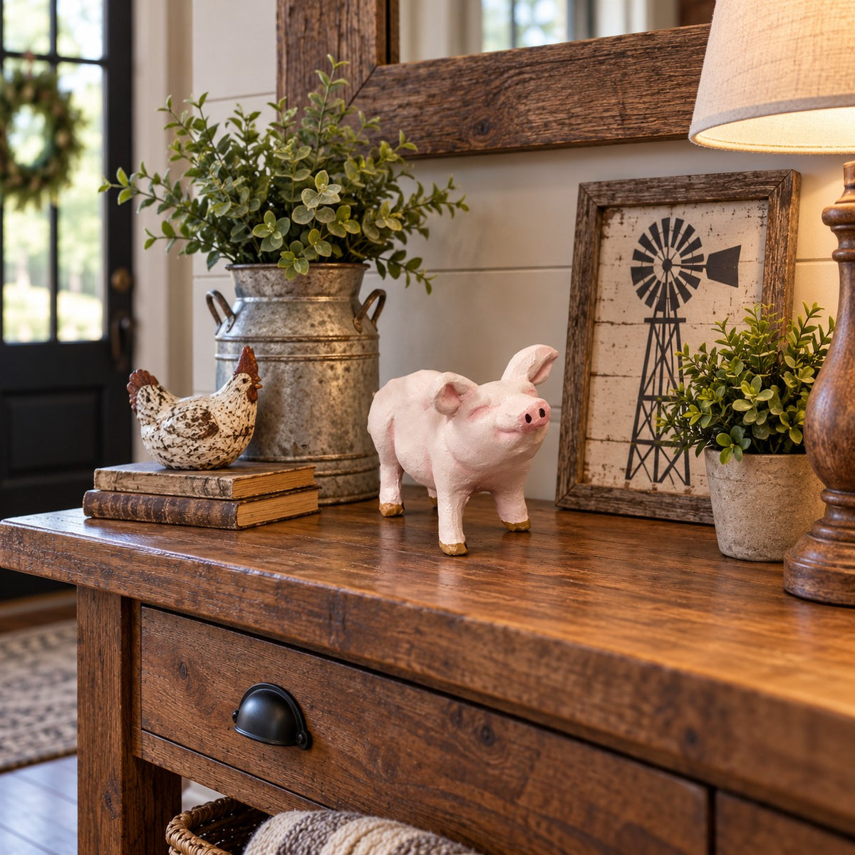 Cast aluminum mini pig statue for home interior design spaces