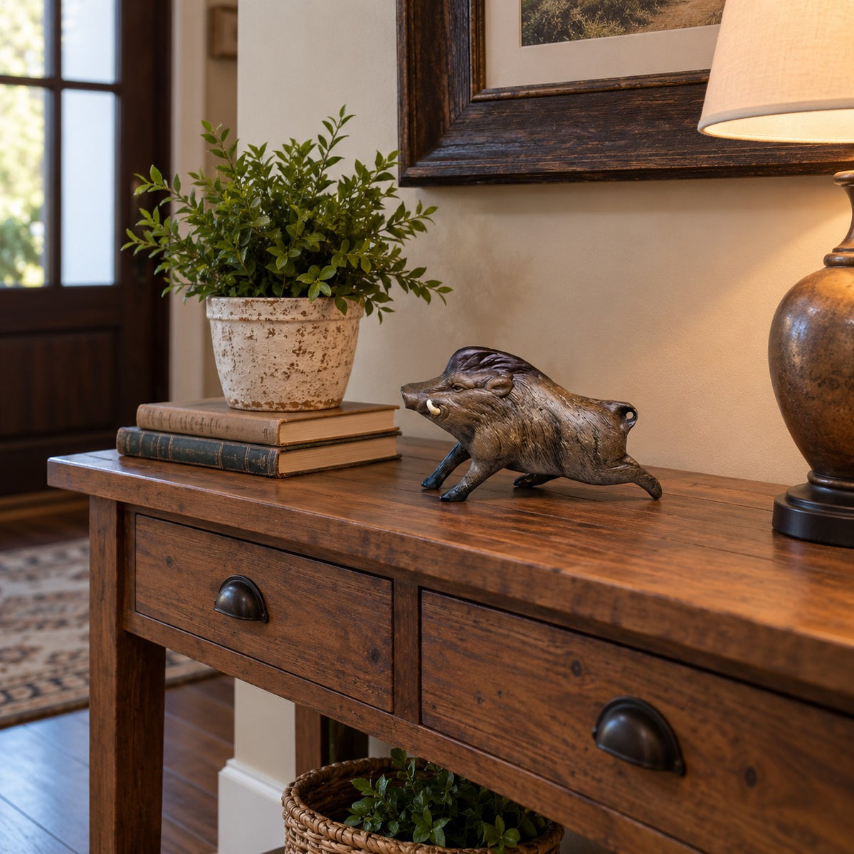 Mini cast aluminum razorback hog for interior home design