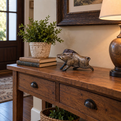 Mini cast aluminum razorback hog for interior home design