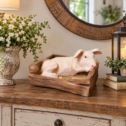 cast aluminum pig in crate for interior or exterior displays