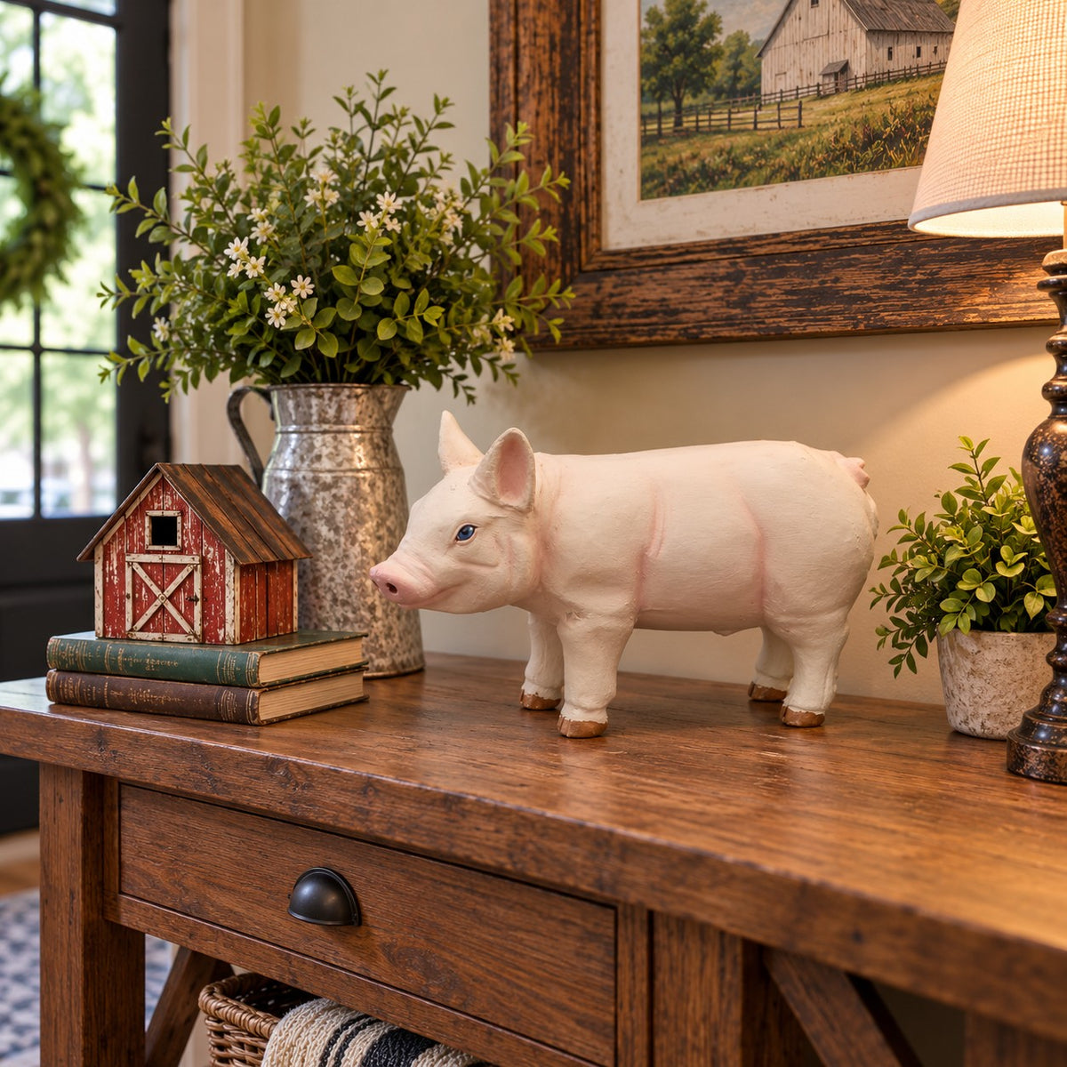 Cast aluminum 16-inch piglet for interior home decor