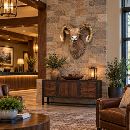 Cast aluminum ram head wall mount for any indoor or outdoor design space