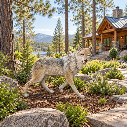 Cast aluminum running wolf statue for any outdoor design space