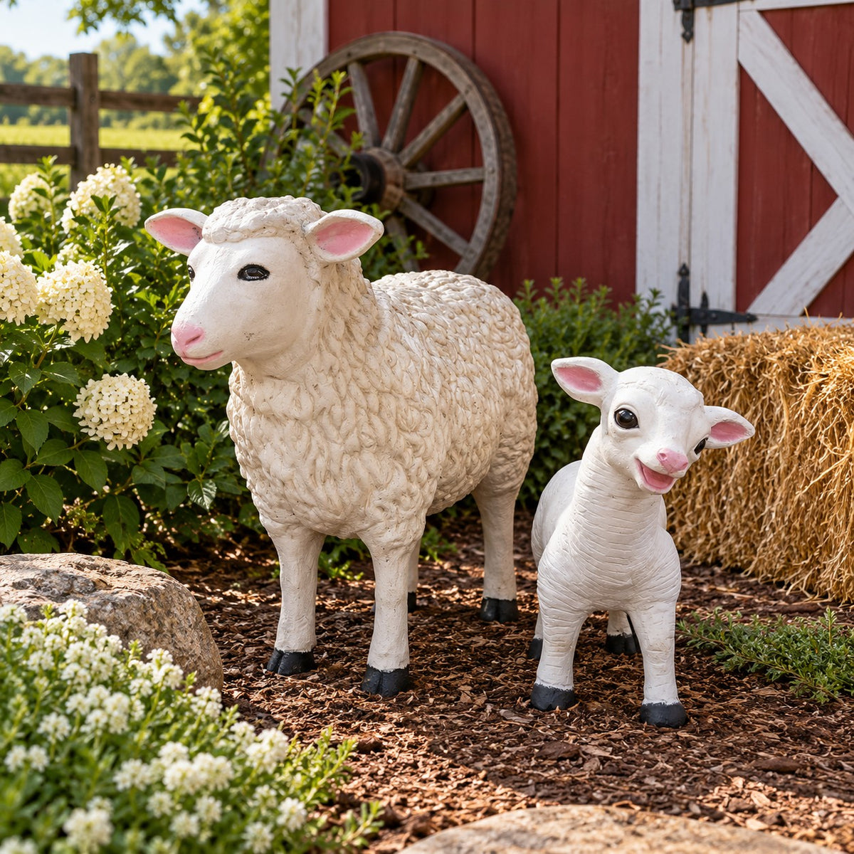 Cast aluminum sheep and baby lamb for outdoor yard and gardens