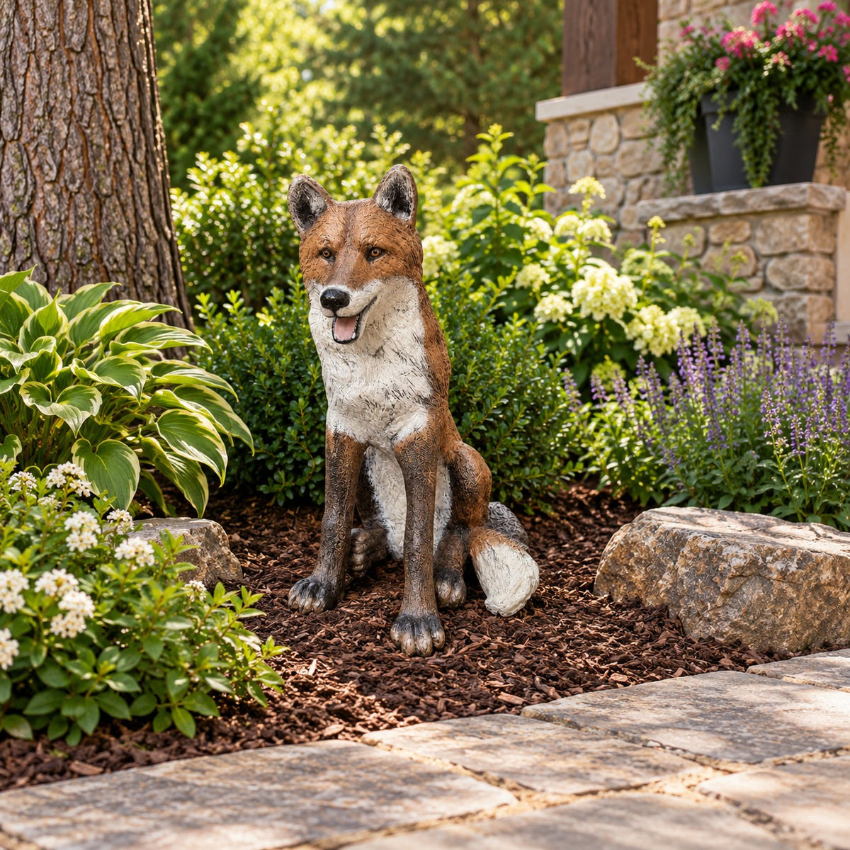 Cast aluminum sitting fox for any indoor or outdoor design space