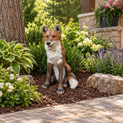 Cast aluminum sitting fox for any indoor or outdoor design space