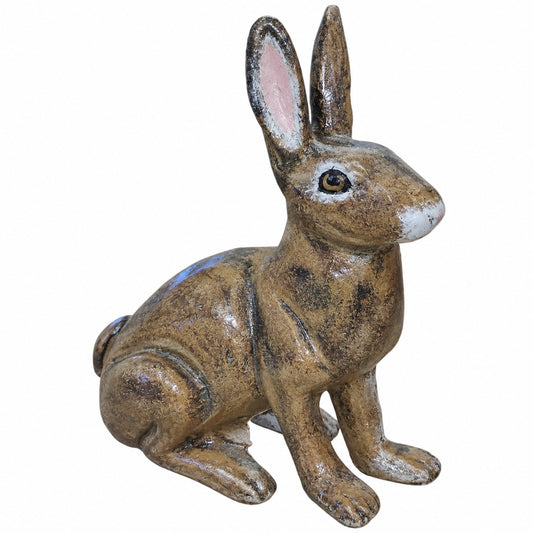 Cast aluminum sitting rabbit for indoor or outdoor displays