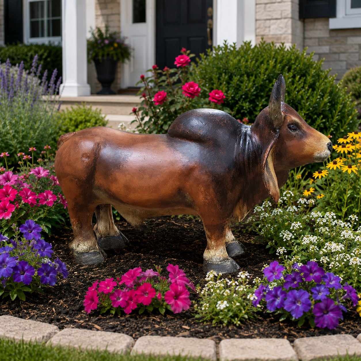 Cast aluminum small brahma bull statue