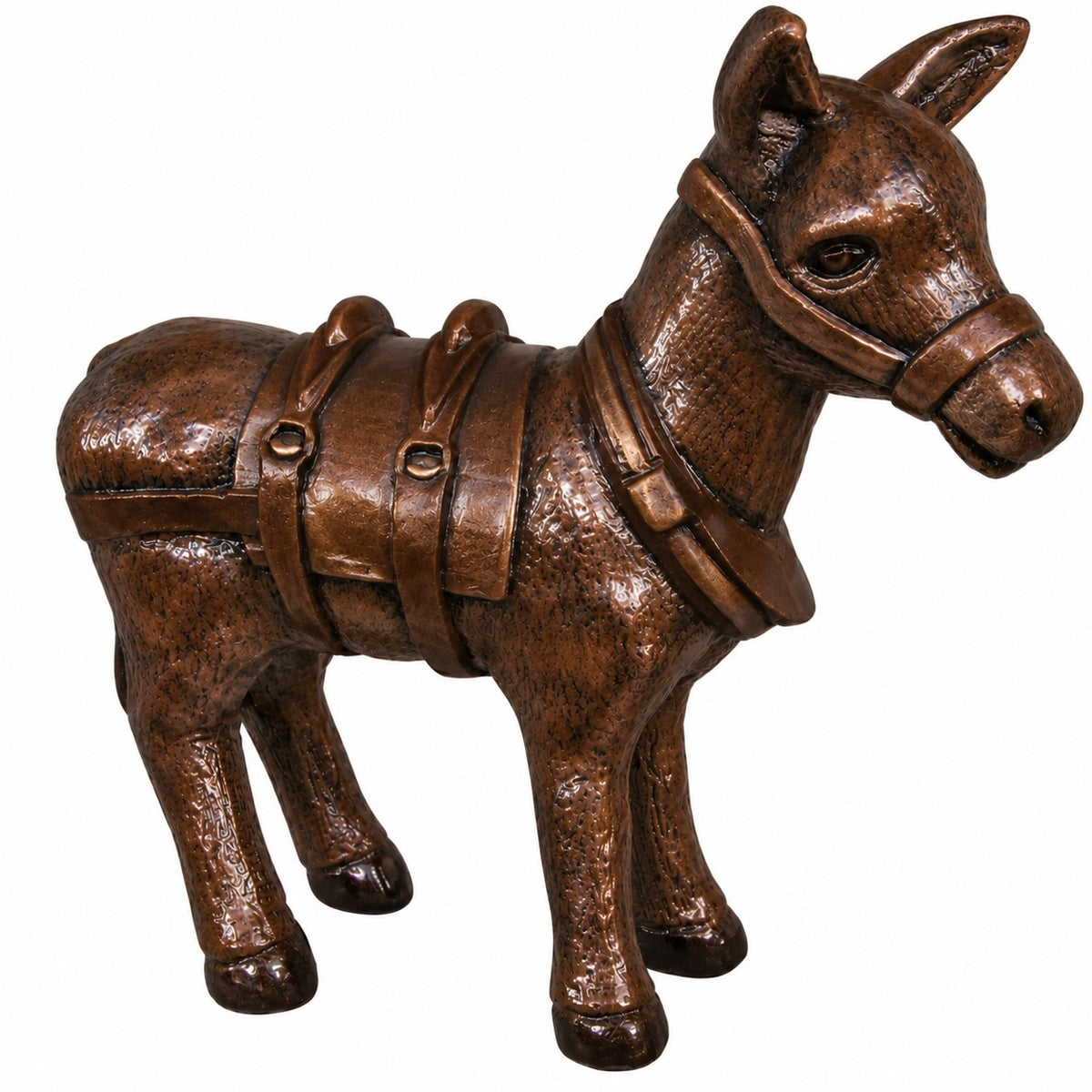 Cast aluminum donkey statue with bronze finishes for yard or home decor