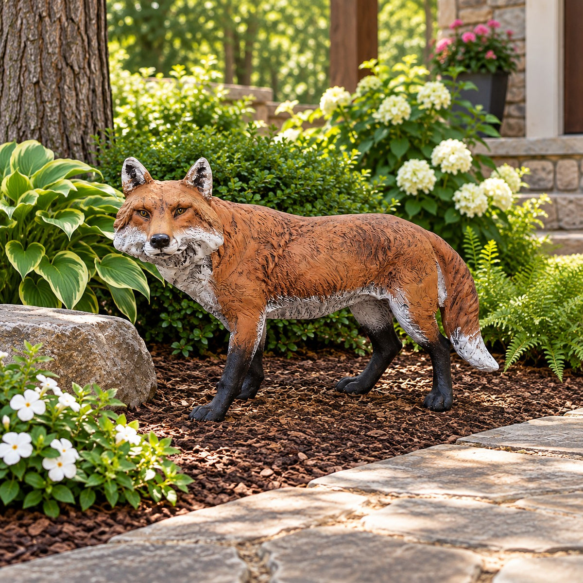 Cast aluminum small standing fox statue for any indoor or outdoor space
