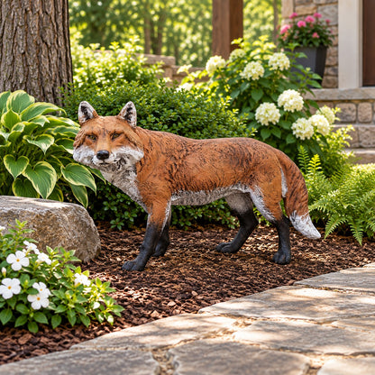 Cast aluminum small standing fox statue for any indoor or outdoor space