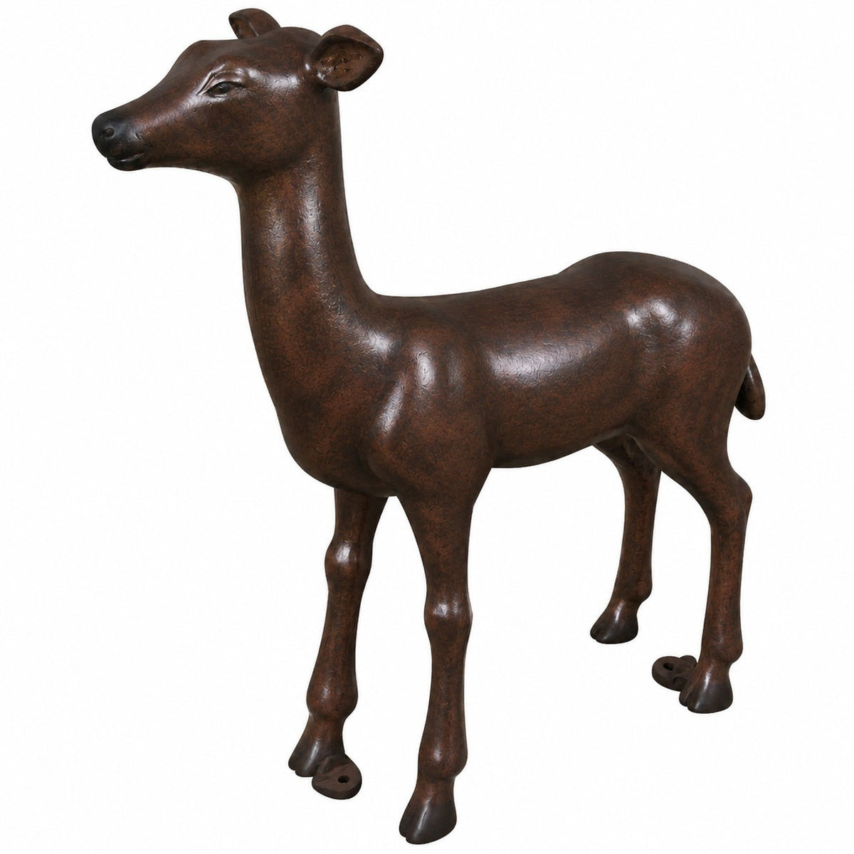 Cast aluminum smooth fawn in bronze finishes for yards and gardens.